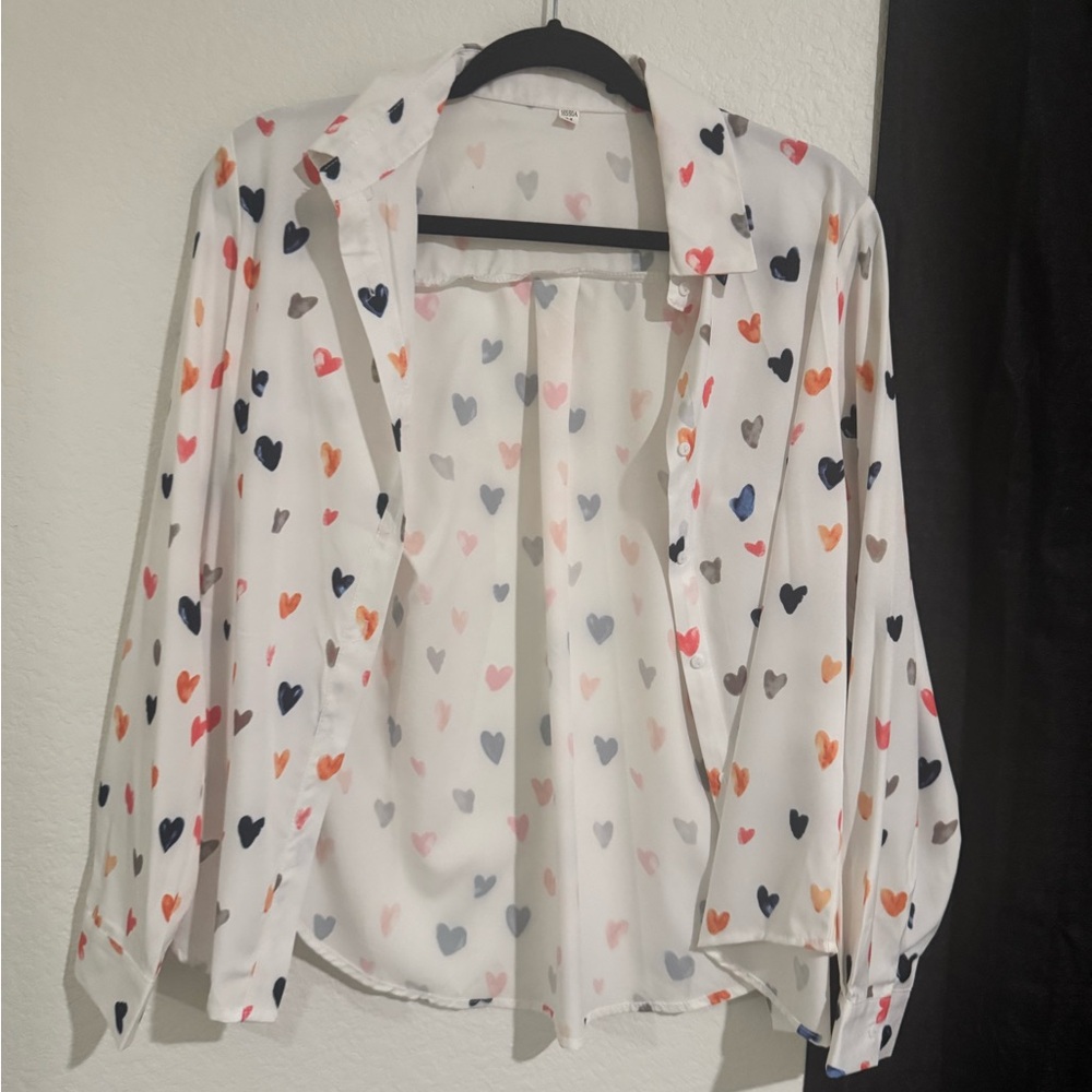 SHEIN Multicolor Heart Print Blouse
